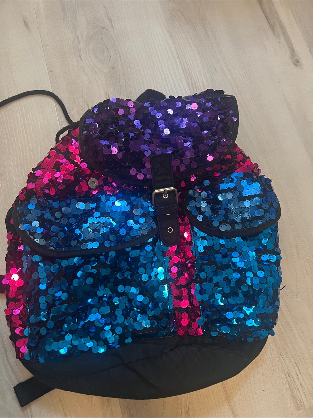 Sequin Colorblock Backpack - Purple, Blue & Pink